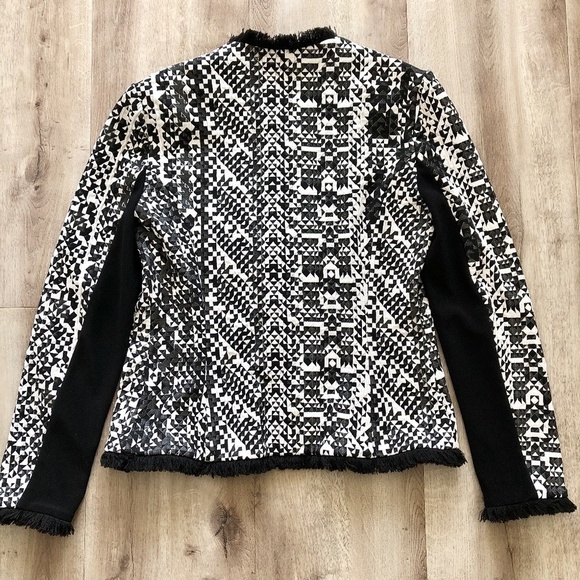 Joseph Ribkoff, Blazer, Black‎ And White, With Black Fringe Trim, Size 8 - Picture 4 of 15